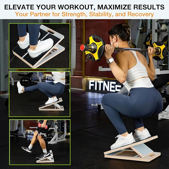 TEMI Slant Board for Calf-Stretching - Wooden Incline Wedge Stretcher for Squats, Foot & Ankle Mobility, Portable Fitness Equipment, Balance Block for Heel Stretch