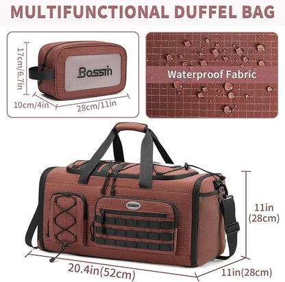 Bosstin Gym Bag for Men & Women,45L Travel Duffle Sports Duffel Bag Gym Weekender Overnight Backpack with Shoe Compartment (COFFEE CHECKERED)