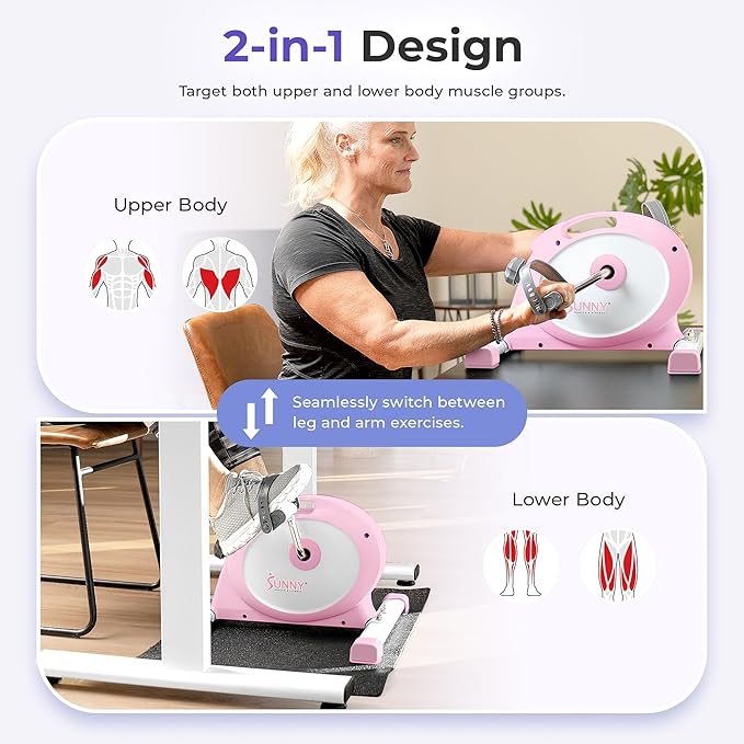 Sunny Health & Fitness Smart Under-Desk Bike Exerciser, Low-Impact Cardio Cycling Equipment for Home/Office, Mini Paddler for Arm/Leg Mobility Training, Free SunnyFit App Connect, Optional Motorized