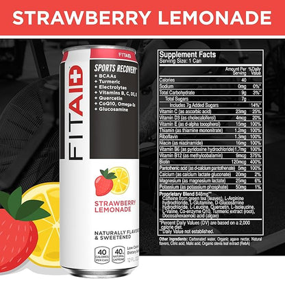 FITAID Recovery Blend, Variety Pack, BCAAs, Glucosamine, Electrolytes, Omega-3s, Green Tea, 100% Clean, Paleo, Vegan & Gluten-Free, Naturally Sweetened & Flavored, 12-oz. cans (Pack of 12)