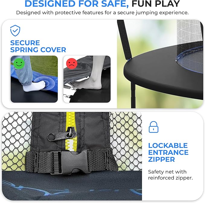 SereneLife 8FT 10FT 12FT 14FT Outdoor Trampoline for Kids and Adults – ASTM Certified Heavy-Duty Backyard Trampoline with Safety Poles, Net Enclosure, and Stable Anti-Rust Frame