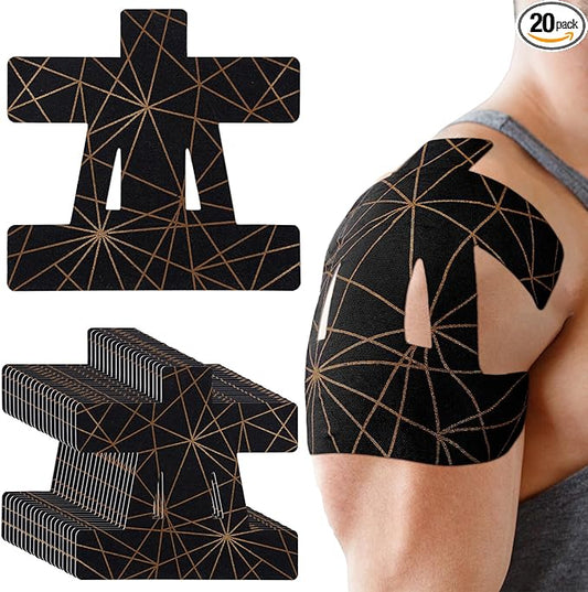 Geiserailie 20 Pcs Precut Kinesiology Tape for Shoulder, Pain Relief Pre Cut Sports Waterproof