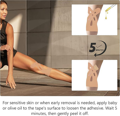 Precut Kinesiology Tape for Knees ??14 PCS Knee Tape for Pain Relief & Support, Elastic Waterproof Sports Tape, Breathable & Latex-Free, Pre Cut Athletic Tape for Workout & Injury Recovery, Beige