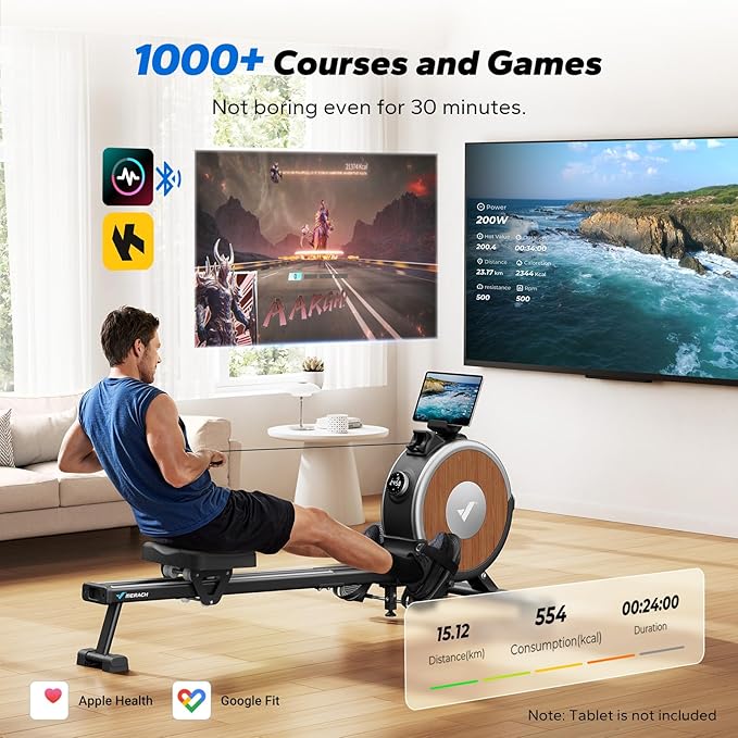 MERACH Rowing Machines for Home, Magnetic Rowing Machine with 16 Levels, Rower Machine of Quiet Resistance, Dual Slide Rail with Max 350lbs Weight Capacity, App Compatible