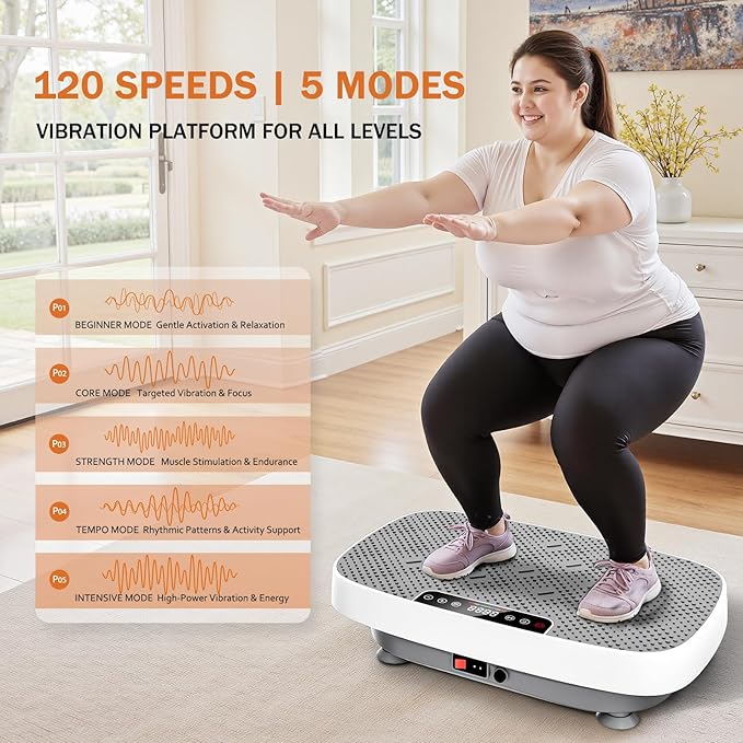 Vibration Plate Exercise Machine, Vibration Plate for Lymphatic Drainage & Body Toning, Whole Body Vibration Plate Platform with Bluetooth, Ultra-Quiet Home Gym Equipment, Resistance Bands
