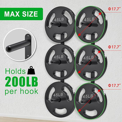 "Kipika Weight Plate Storage Rack - Wall Mounted Weight Plate Holder with Durable Steel Construction Organizer for Olympic Plates, 1000lb Capacity, Space-Saving for Home Gym"