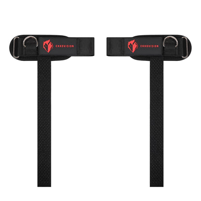 Ekkovision Weight Lifting Straps, Cuffed D Ring, Phase 3 Logo, Black