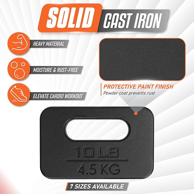Yes4All Ruck Weight Plate, Cast Iron Rucking Plates with Wide Grip for Swings, Squat, Strength, Weighted Vest Training - Multiple Rucking Weights: 10LB to 45LB