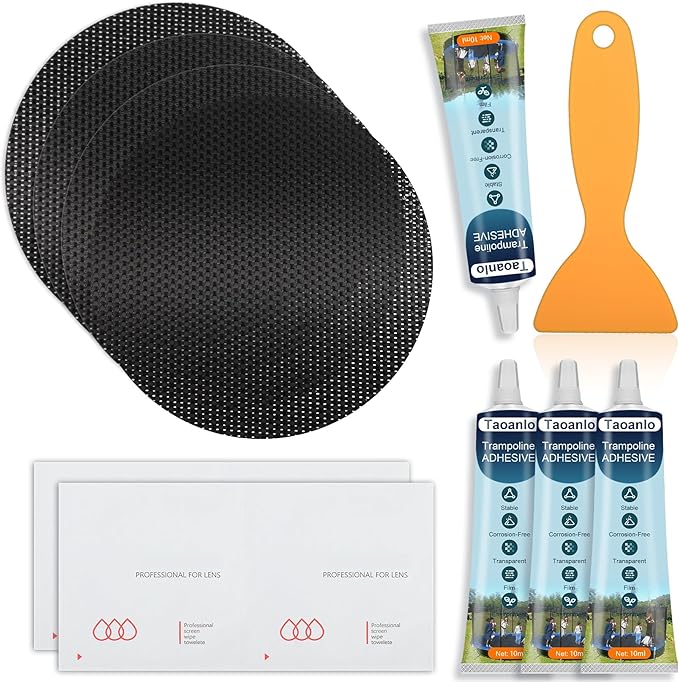 Trampoline Patch Repair Kit - 4.1'' Round Square Patches for Trampoline Mat Tears or Holes Garden Landscape Staple
