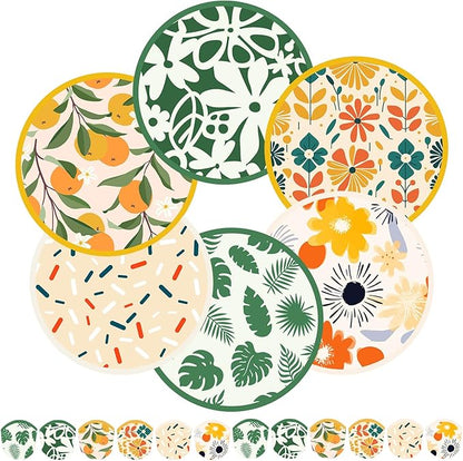 Mototo Foldable Flying Disc Fans, 30PCS Foldable Disc Fan 8 Inch Pop up Round Collapsible Hand Fan Bulk with Pouch for Women Purse Travel Beach Game Wedding Party Favor Decoration, 6 Abstract Style