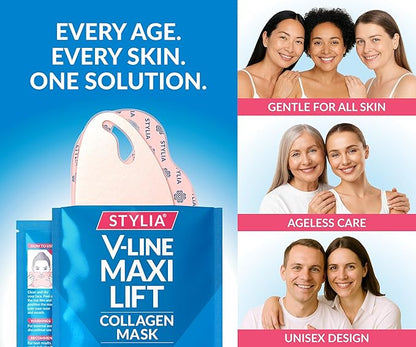 Stylia MaxiLift V-Line Lifting Collagen Face Mask – Enhanced Double Chin Reducer – Jawline Shaper Face Lifting Masks – Firming Neck Lift Collagen Mask – Chin Strap for Sleeping – Hyaluronic Aloe 5PC