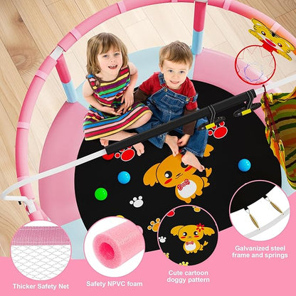60" Trampoline for Kids, 5 FT Indoor & Outdoor Toddler Baby Trampoline with Basketball Hoop, Safety Enclosure, Birthday Gifts for Kids, Gifts for Boy and Girl, Age 3-8
