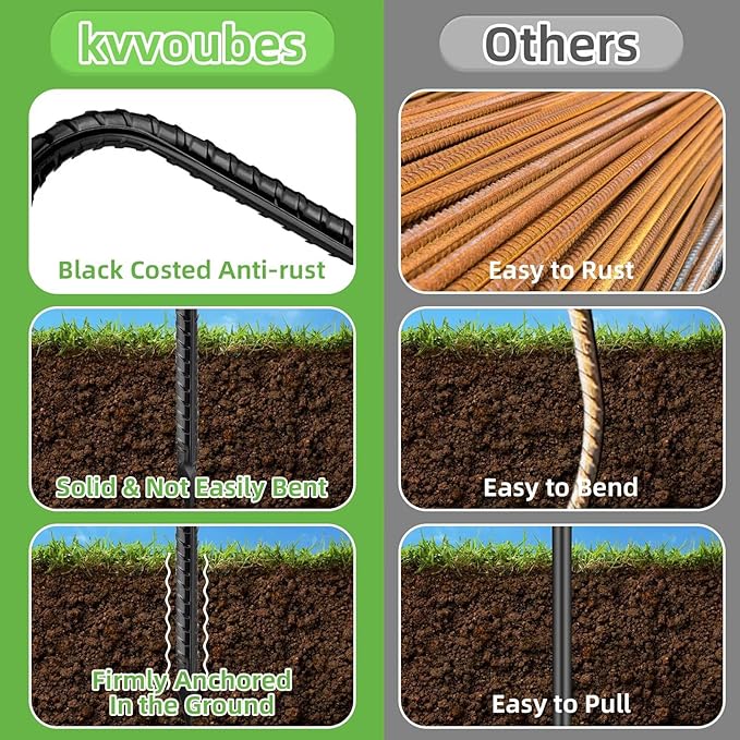 Black Trampoline Stakes Anchors High Wind 12inx6mm Galvanized U Hook 12pcs Rebar Stakes – Heavy Duty Ground Anchors for Trampoline,Yard & Inflatable,Landscape Metal Stakes for Outdoor Decorations