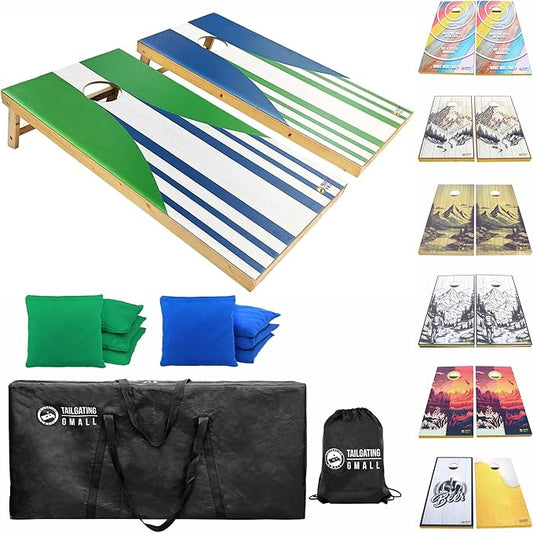 Cornhole Board Set 4FTx2FT Solid Wood Regulation Size Cornhole Set Includes 8 Cornhole Bags for