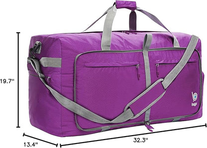 Bago Big XXL Foldable Duffel Bags for Traveling Women & Men - 140L Packable Duffle Bag for Travel with Shoe Compartment - Water Repellant, Heavy Duty, Lightweight Folding & Collapsible (Purple)