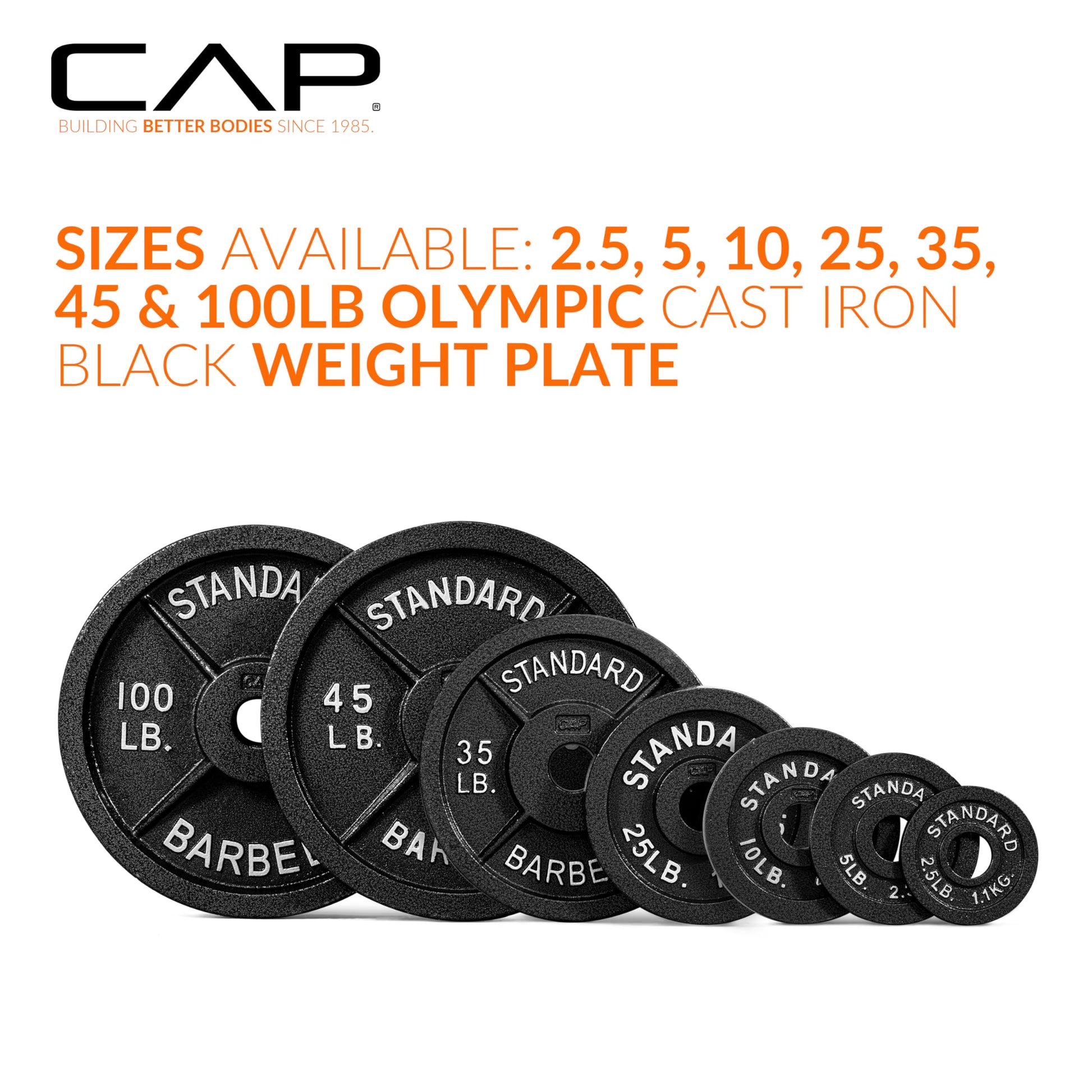 CAP Barbell Cast Iron Olympic Black Weight Plate, Set 2.5 lb x2, 5 lb x2 lb, 10 lb x2