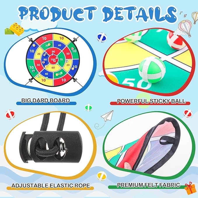 29" Dart Board Game Trampoline Accessories, Toss Game Dartboard with 20 Sticky Balls, Indoor & Outdoor Trampoline, Sport Fun Party Play Toys for Birthday Gifts