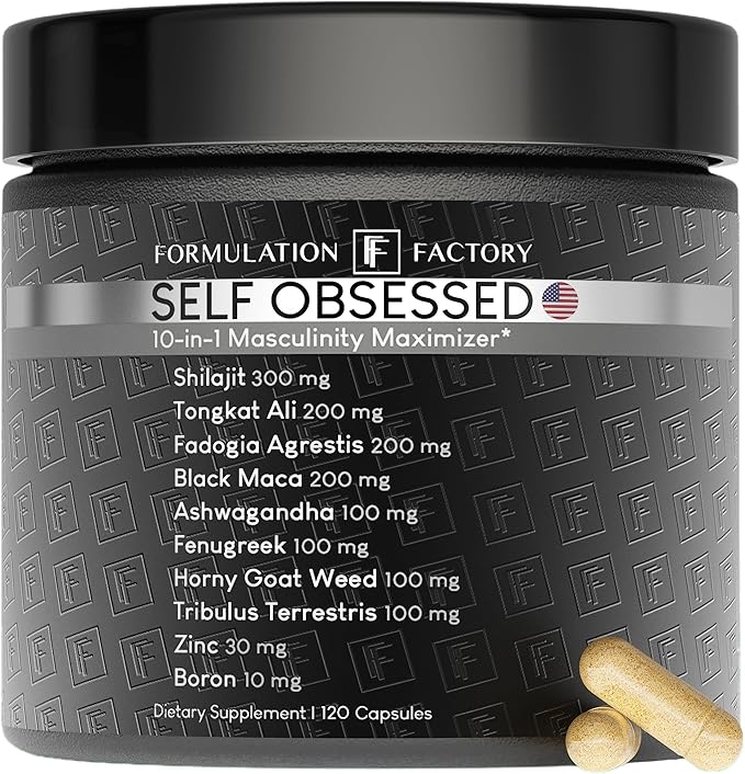 Self Obsessed 10 in 1 Masculinity Maximizer Supplement, Shilajit for Men, Tongkat Ali, Ashwaganda, Fenugreek Muscle Growth, Energy, Drive, Strength, Recovery 2 Month (Pack of 1)