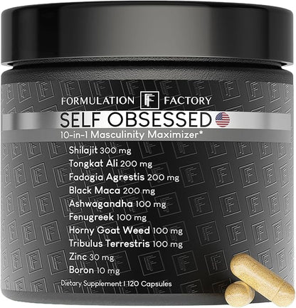 Self Obsessed 10 in 1 Masculinity Maximizer Supplement, Shilajit for Men, Tongkat Ali, Ashwaganda, Fenugreek Muscle Growth, Energy, Drive, Strength, Recovery 2 Month (Pack of 1)