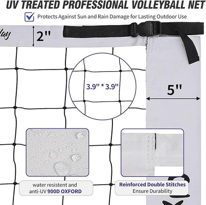 Outdoor Portable Volleyball Net Set for Backyard Beach with Adjustable Heavy Duty Poles, Durable Net, PU Volleyball & Pump, Carry Bag