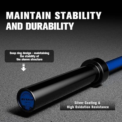 RITFIT Olympic Barbell 4ft/4.8ft/6ft - 2 Inch Weight Bar for Strength Training, Weightlifting, Squat, Deadlift, Bench Press, Curl, Overhead Press - 350lbs/500lbs Capacity