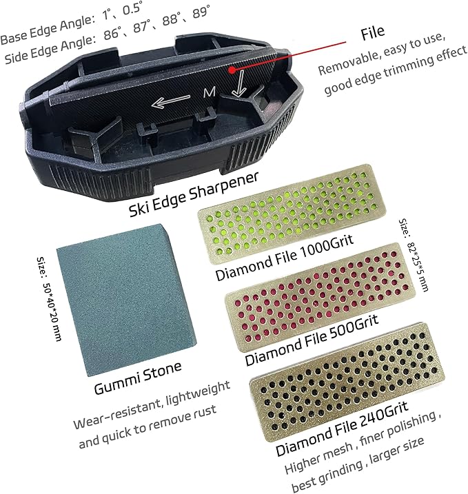 Snowboard Ski Edge Bevel Tuning ski Wax kit，Snowboard Tool，ski Edge Sharpener Tuner Side Ski Angle Tool & Diamonds & Gummi Stone (Tool+Diamonds + Gummi Stone)