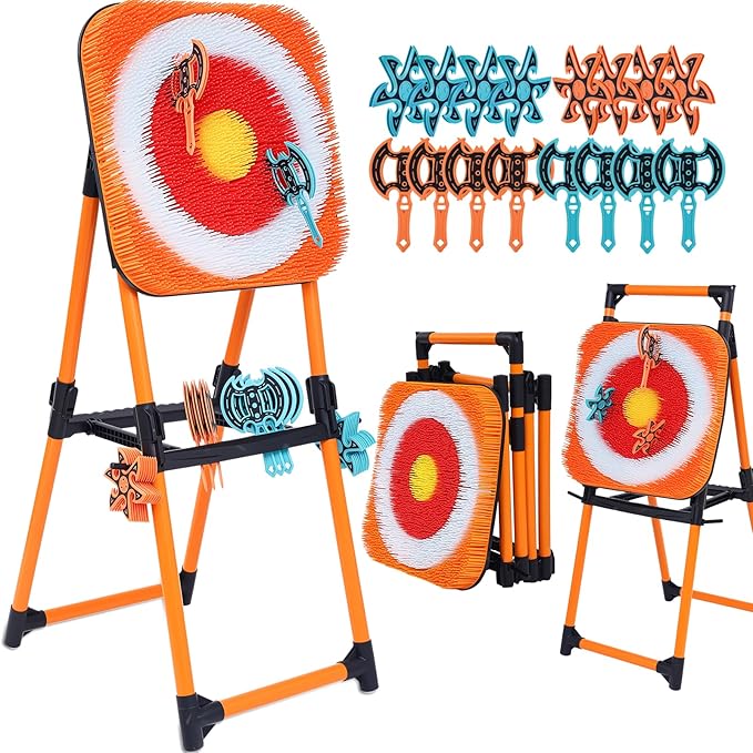 ZoLLa Axe Throwing Game for Backyard - 8 Throwing Axe & 8 Throwing Stars,24" Target,Foldable Stand,Yard & Outdoor Games for Adults and Family