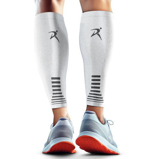 Rymora Calf Compression Sleeves Men Women Shin Splints Running (Pair) (White) (M)