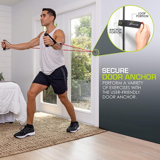 ProsourceFit Single Stackable Resistance Bands with Door Anchor and Exercise Guide, 5-8 LB, Heavy Duty Fitness Tube for Full-Body Exercises and Home Workouts, Green