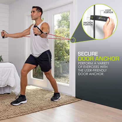 ProsourceFit Single Stackable Resistance Bands with Door Anchor and Exercise Guide, 5-8 LB, Heavy Duty Fitness Tube for Full-Body Exercises and Home Workouts, Green