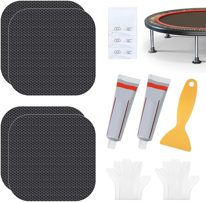 Trampoline Patch Repair Kit 4.1'' x 4.1'' Square Patches | Repair Trampoline Mat Tear or Hole in a Mat
