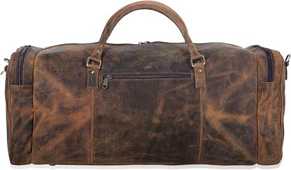 KomalC 28 inch Duffel Bag Travel Sports Overnight Weekend Leather Duffle Bag for Gym Sports Cabin Holdall bag (Distressed Brown)