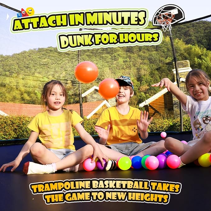 12 14 15 16FT Trampoline Outdoor with Basketball Hoop, Trampoline with Lights for Kids and Adults, Recreational Trampolin with Sprinkler, Stakes