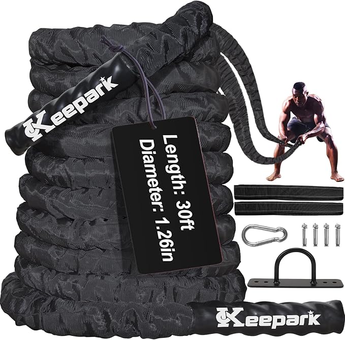 Battle Ropes for Home Gym, Exercise Rope 1.26/1.5inch, 30 40FT Heavy Battle Rope Weighted Battle Rope Training Heavy Rope for Workout Exercise