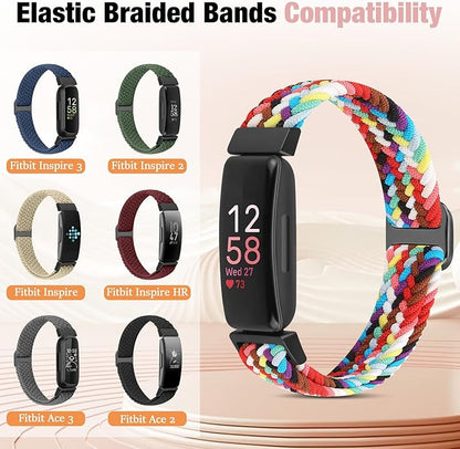 Elastic Braided Watch Band Compatible with Fitbit Inspire 3/Inspire 2/Inspire/Inspire HR/Fitbit ace 3/Ace 2, Adjustable Stretchy Strap Sport Nylon Loop Replacement Wristband for Fitbit Inspire