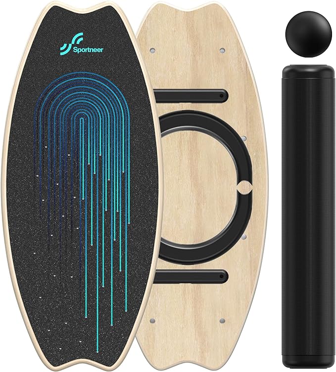 Sportneer Balance Board - 7 Modes Wobble Board with Adjustable Stoppers - Exercise Balancing Stability Trainer for Improve Balance, Surf Trainer & Physical Therapy - Roller and 2.8'' Ball Included