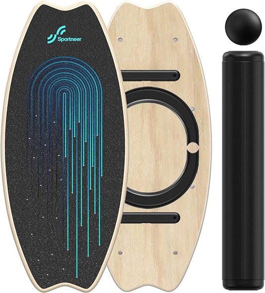 Sportneer Balance Board - 7 Modes Wobble Board with Adjustable Stoppers - Exercise Balancing Stability Trainer for Improve Balance, Surf Trainer & Physical Therapy - Roller and 2.8'' Ball Included