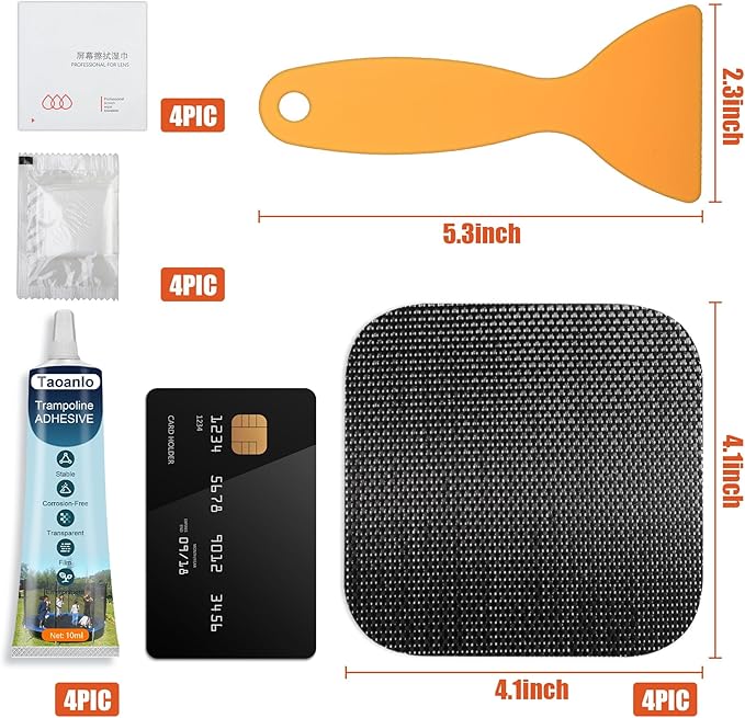 Trampoline Patch Repair Kit 4.1'' x 4.1'' Square Patches | Repair Trampoline Mat Tear or Hole in a Trampoline