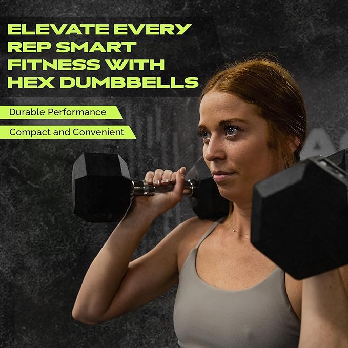 Rubber Coated Dumbbells - No Roll Design Easy-Grip Steel Knurled Handle, Weights Dumbbells Set for Strength Training - Ideal Weights Set for Home Gym - 10-60 LBS SOLD INDIVIDUALLY