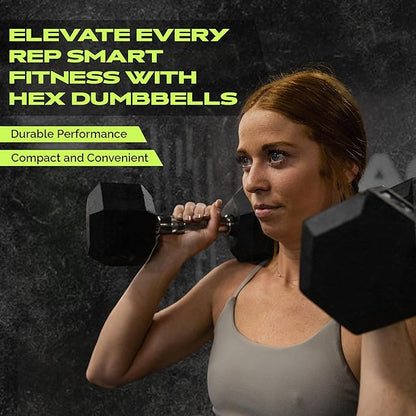 Rubber Coated Dumbbells - No Roll Design Easy-Grip Steel Knurled Handle, Weights Dumbbells Set for Strength Training - Ideal Weights Set for Home Gym - 10-60 LBS SOLD INDIVIDUALLY