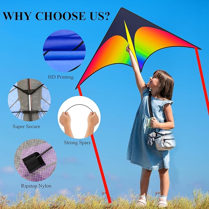 3 Pack Large Kites, Large Butterfly Kite, Colorful Delta and Red Octopus for Girls Boys Ages 4-8, 8-12, Adults