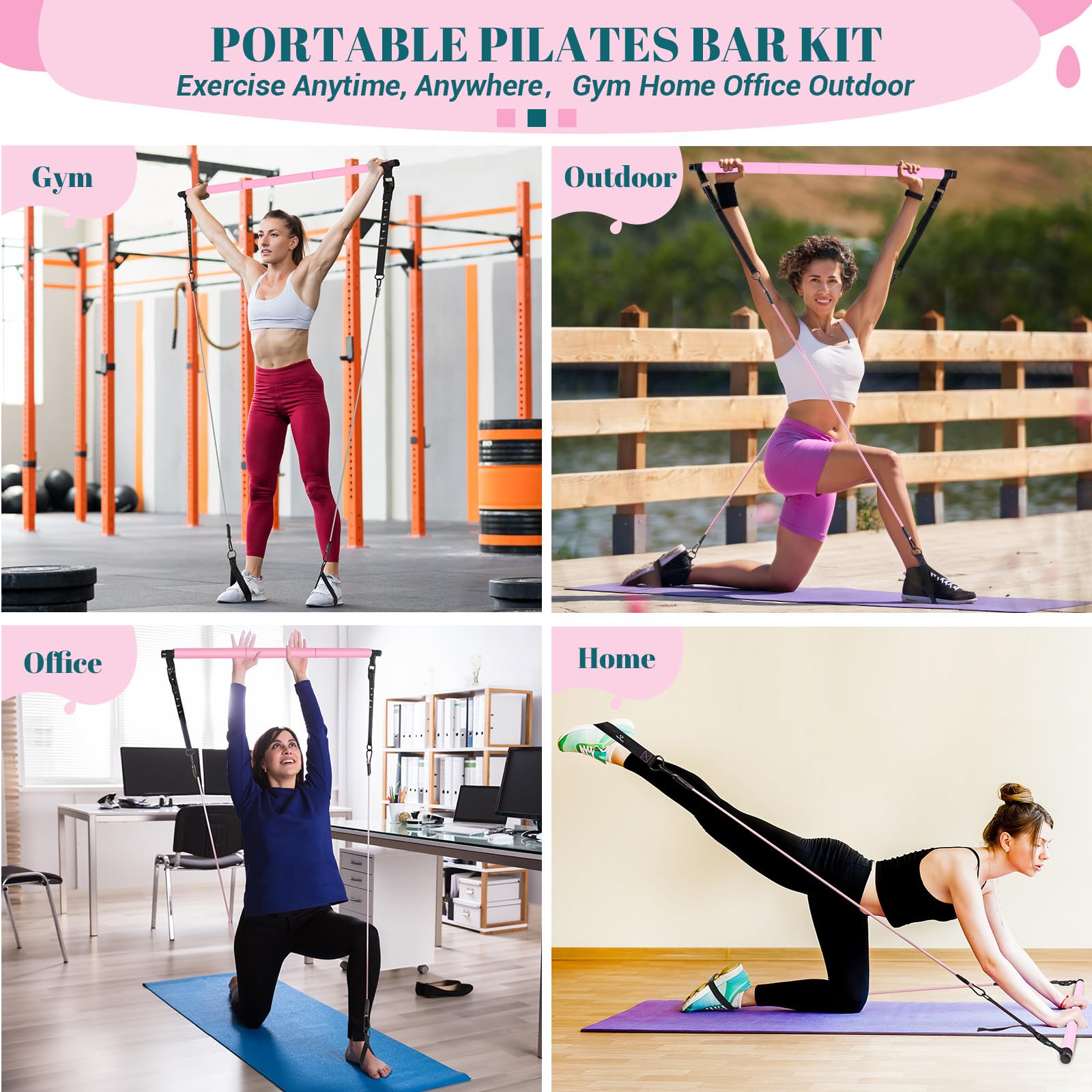 Pilates Bar Kit with Resistance Bands, Multifunctional Yoga Pilates Kit