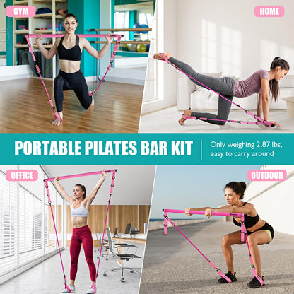 Ayombo Pilates Bar Kit with Resistance Bands, Adjustable Pilates Equipment for Legs, Hip, Waist