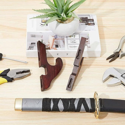 Chunful 2 Pcs Sword Wall Mount Sword Holder Katana Stand 1 Tier Hanger Adjustable Wooden Mounts for Samurai(5.91 x 2.76 x 1.38 Inches,Reddish Brown)