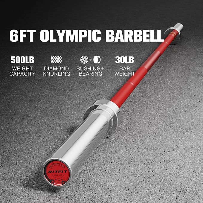 RITFIT Olympic Barbell 4ft/4.8ft/6ft - 2 Inch Weight Bar for Strength Training, Weightlifting, Squat, Deadlift, Bench Press, Curl, Overhead Press - 350lbs/500lbs Capacity