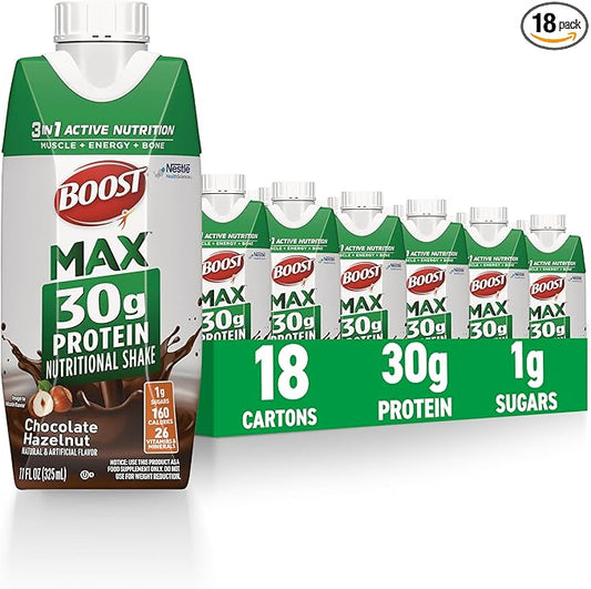 BOOST MAX Protein Shakes Ready to Drink - 30g High Protein Shake - Hazelnut | Nutritional Drinks to