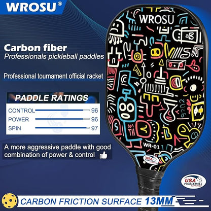 Carbon Fiber Pickleball Paddles Set of 4 or 2 Rackets,USAPA Approved Carbon Fiber Surface Pickle Ball Equipment Sets PP Honeycomb Core Pickleball Rackets & Accessories for Men,Women,Kids,Adults