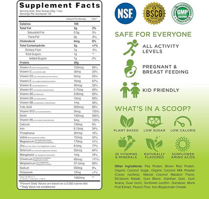 TRU Supplements Plant Based Protein Powder, BCAA, EAA, 20g Vegan Brown Rice & Pea Protein, 100 Calories, 27 Vitamins, No Artificial Flavors 25 Servings (Coconut Macaron)