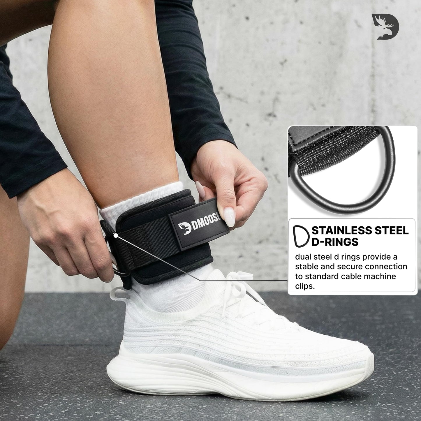 DMoose Ankle Strap for Cable Machine Attachments - Gym Ankle Cuff for Kickbacks, Glute Workouts