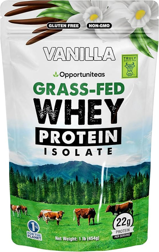 Opportuniteas Grass Fed Vanilla Whey Protein Isolate Powder - 22g Protein Powder Without Artificial